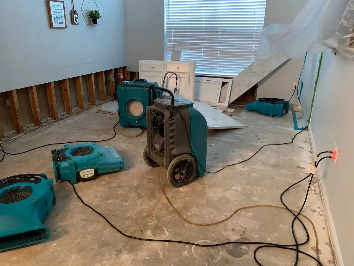 Dehumidifier in flood-cut room for Water Damage Restoration in Donaldsonville