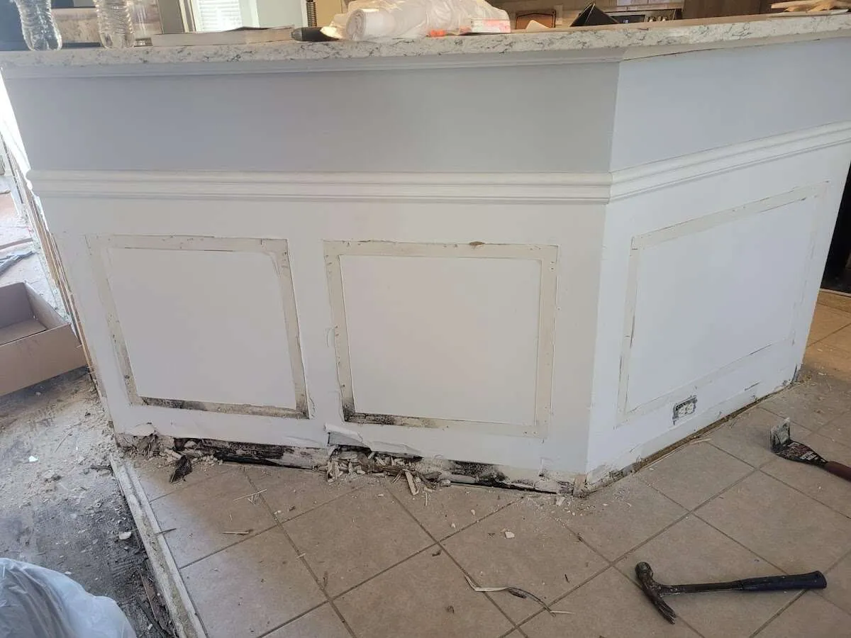 Water damage and mold on kitchen during Burst Pipe Cleanup in Donaldsonville